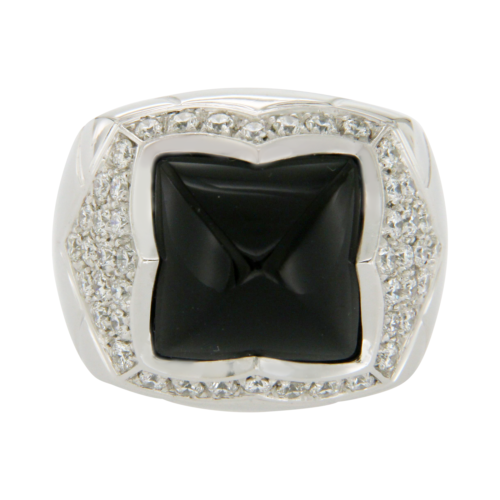 Bvlgari Bulgari 18K White Gold Diamond Black Onyx Piramid Ring