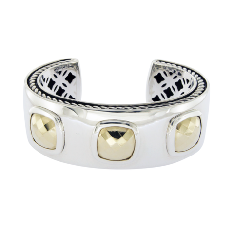 David Yurman Sterling Silver 18k Gold Albion Cushions Cuff Bracelet 7" »B1 $2850