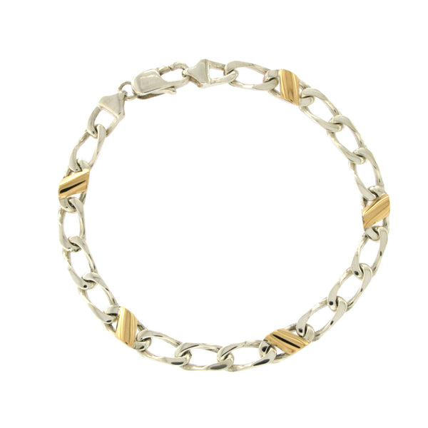 Tiffany & Co 18K Yellow Gold 925 Silver Figaro Chain Bracelet Size