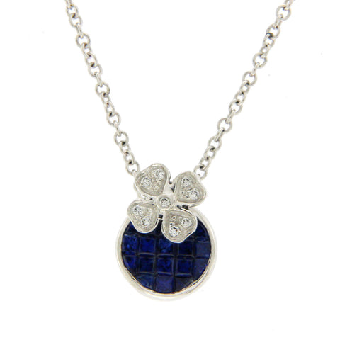 1.35 CT Natural Blue Sapphire & 0.08 CT Diamonds in 14K Gold Flower Necklace 16"
