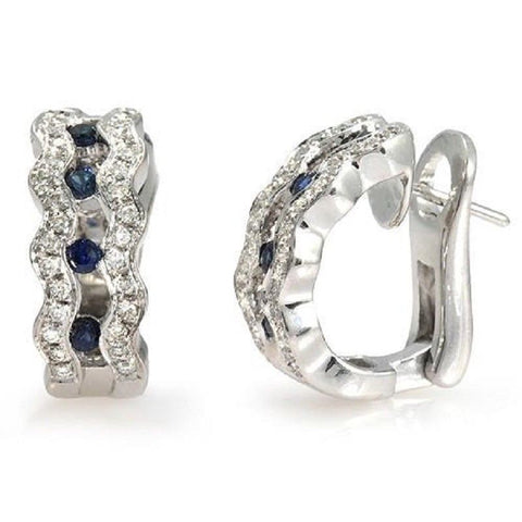 0.80 CT Natural Emerald & 0.82 CT Diamonds in 18K White Gold Huggie Earrings
