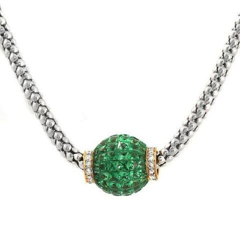2.86 Natural Tsavorite Bead 0.18 CT Diamonds 14K Gold Popcorn Chain Necklace 18"