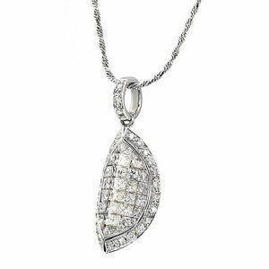 14K White Gold 3.20 CT Round & Princess Diamonds Slice Pendant Necklace 16"