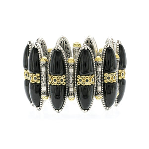 Konstantino 925 Sterling Silver & 18K Gold Black Onyx Spinel Bracelet Size 6.5"