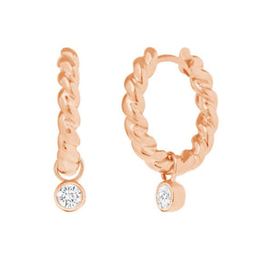 14K Rose Gold 17 mm Height 0.15CT Diamonds Twisted Hoop Earrings