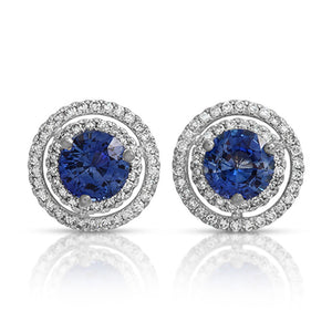 2.26 CT Natural Blue Sapphire & 0.47 CT Diamonds14K White Gold Stud Earrings