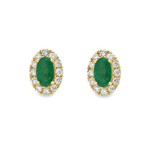 0.70 CT Natural Emerald 0.25 CT Diamonds 14K Gold Oval Shape Screw Back Earrings