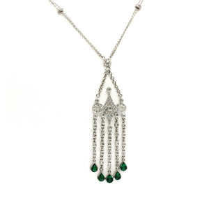 1.53 CT Natural Emerald 1.58 CT Diamond 18K White Gold Drop Necklace 16"