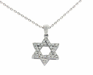 0.26 CT Diamonds 18K Gold Star of David Pendant 14K Gold Chain Necklace Size 18"