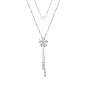 1.05 CT Diamond 18K White Gold Flower Drop Pendant Necklace 16"