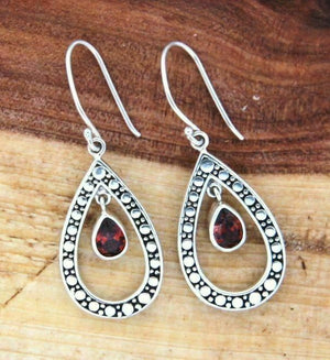 925 Sterling Silver Garnet Dangle Drop Shape Earring » E11