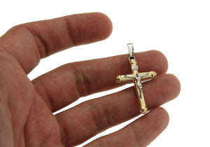 ¦Solid 14k Gold Jesus Crucifix 46 mm Height Halo Cross Pendant »G119
