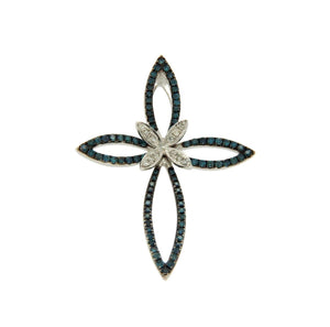 ¦EFFY White And Green Diamonds 14K White Gold Butterfly Cross Pendant » U42
