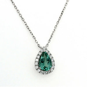CT Natural Green Paraiba 0.17 CT Diamonds 14K White Gold Necklace Size 16"-18"