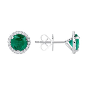 1.53 CT Natural Colombian Emerald 0.15 CT Diamonds 14K White Gold Stud Earrings