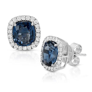 3.84 CT Natural Blue Sapphire & 0.52 CT Diamonds14K White Gold Stud Earrings