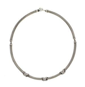 Authentic David Yurman 925 Sterling Silver Diamond X Cable Necklace Size 16"