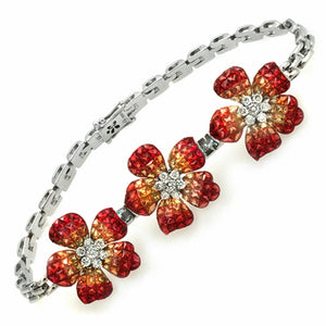 Invisible Set 24 CT Natural Orange Sapphire & Diamonds 18K Gold Bracelet 7"