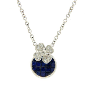1.35 CT Natural Blue Sapphire & 0.08 CT Diamonds in 14K Gold Flower Necklace 16"