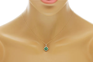 1.20 CT Natural Emerald 0.15CT Diamond 14K Yellow Gold Pendant Necklace Size 18"
