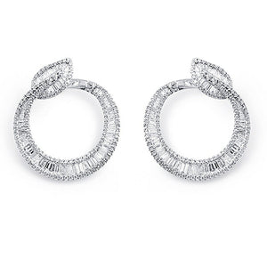 Fine 18K White Gold 1.95 Ct Natural Diamonds 26mm Leaf Hoop Earrings