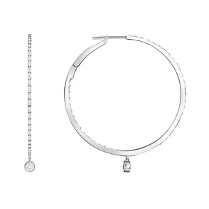 1.32 CT Diamonds in 18K White Gold 40 mm Height Hoop Earrings
