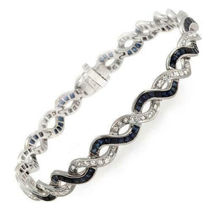9.59 CT Natural Blue Sapphire & 0.86 CT Diamonds 18K White Gold Bracelet 7"