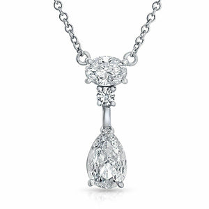 14K White Gold 2.01 CT Diamonds Tear Drop Necklace 18"