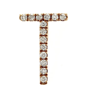 14K Rose Gold Diamond Initial "T" Letter Pendant Charm