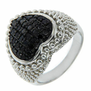 Solid Sterling Silver Black Diamond HEART Ring»R215