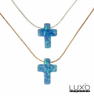 ▌Women's 925 Sterling Silver Opal Cross Necklace 16" to 18" »P518