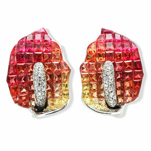 18K Gold 0.09 CT Diamonds & Invisible Set 12.6 CT Orange Sapphire Earring »E3237