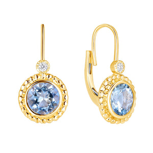 1.98 CT Natural Aquamarine 0.07CT Diamonds 14K Yellow Gold Earrings