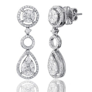 ¦18K White Gold 2.40 CT Marquise & Round invisible Set Diamonds Earrings »N112