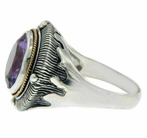 Solid Sterling Silver and 14K Amethyst Dome Ring » R24