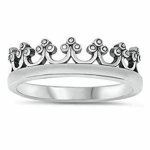 Women's 925 Sterling Silver Oxidized Crown Band Ring Size 4-10