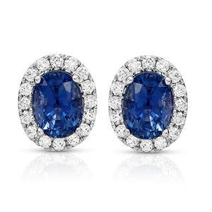 2.69 CT Natural Blue Sapphire & 0.37 CT Diamonds14K White Gold Stud Earrings