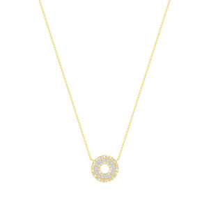0.37 CT Diamond 18K Yellow Gold Circle Pendant Necklace Size 17.5"