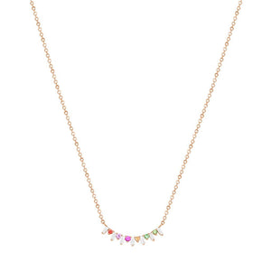 0.14 CT Sapphires 0.18 CT Diamond 14K Rose Gold Bar Necklace 16-18"