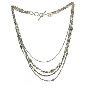 Auth Lois Hills 925 Sterling Silver 4 Row Chain Beaded Necklace Size 17"
