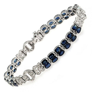 12.22 CT Natural Blue Sapphires & 0.72 CT Diamonds 18K White Gold Bracelet 7"