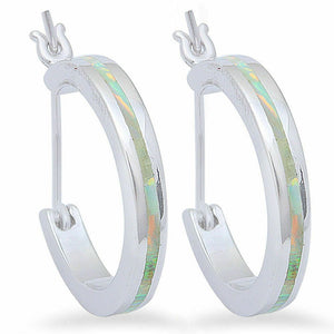 ▌Women's Beautiful 925 Sterling Silver White Opal 20 mm Hoop Earring » E21