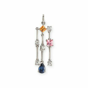 18K White Gold 0.21 Ct Diamonds & 1.25 CT Set Multi Sapphire Pendant »BL117