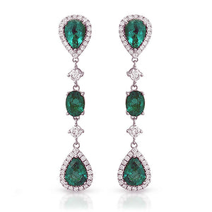 6.89 CT Colombian Emerald & 1.79 CT Diamonds 18K White Gold 1.9" Drop Earrings