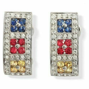 18K Gold 0.93 CT Diamonds & 1.38 CT Multi Sapphire Omega Back Earring »BL123