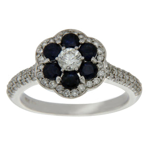 14K White Gold 0.60 Ct Diamond & Blue Sapphire Engagement Ring Size 7 »N124