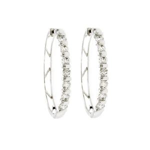 14K White Gold 27 mm Height Diamonds Hoop Earrings