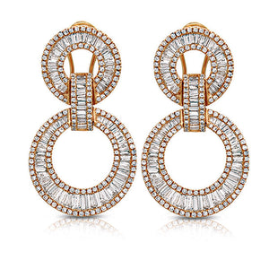 Fine 18K Rose Gold 4.34 Ct Natural Diamonds 2 Circle 34 mm Dangle Earrings