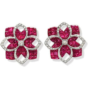 18K White Gold 0.32 CT Diamonds & Invisible 9.86 CT Ruby Earring »E3238