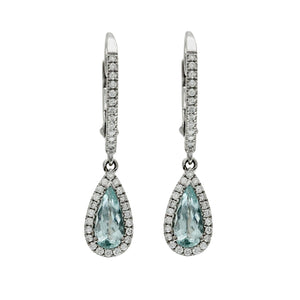 0.39 CT Paraiba & 0.35 CT Diamonds 14K White Gold Dangle Earrings